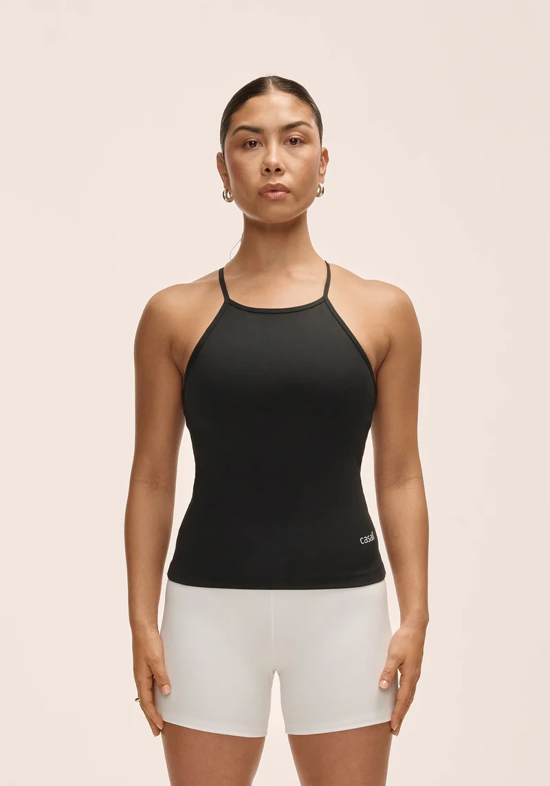 Built-In-Bra Halterneck Tank - Black