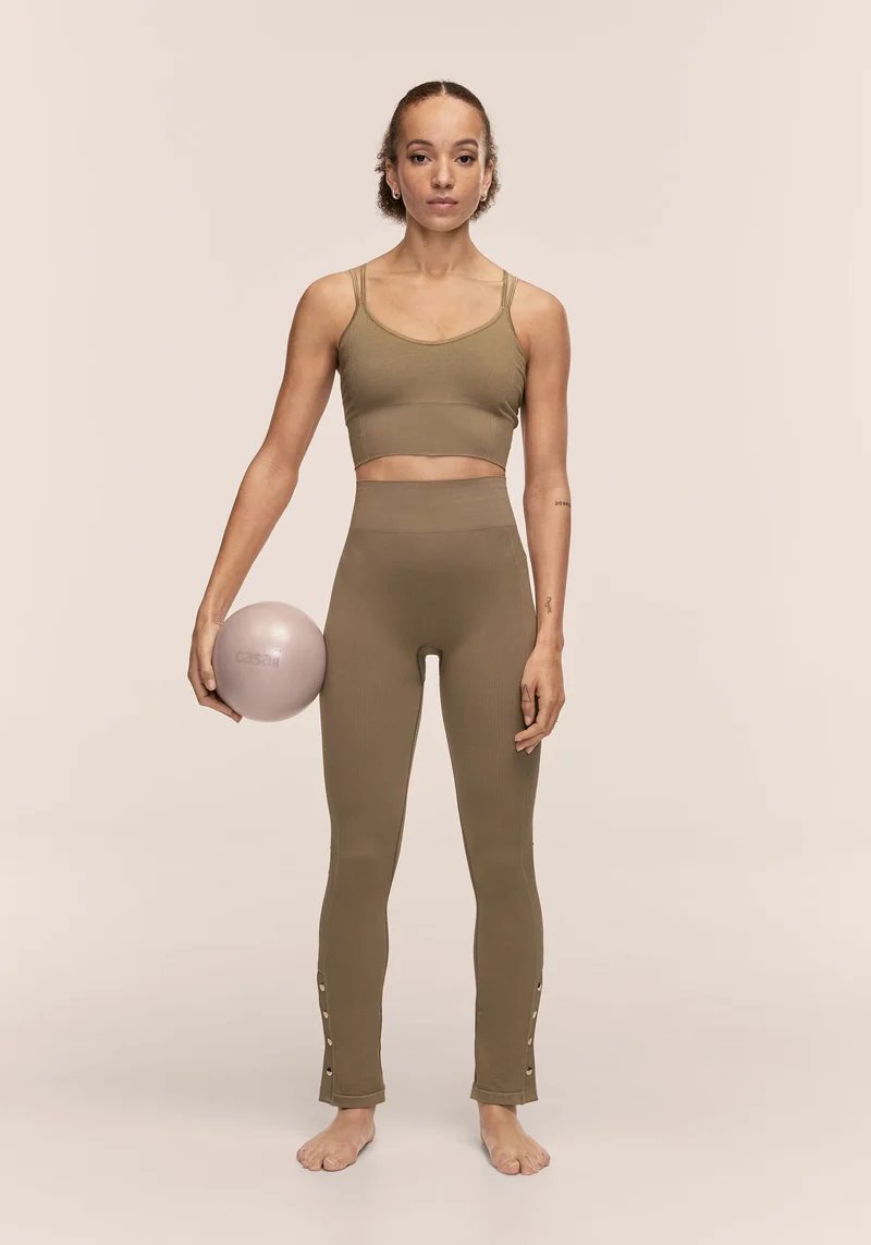 Seamless Rib Slit Pants - Light Khaki