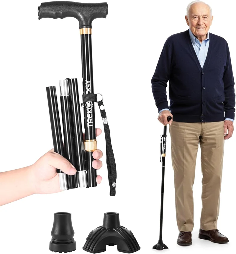 TREKOLOGY Self-Standing Foldable Walking Stick with Quad Base (UK)