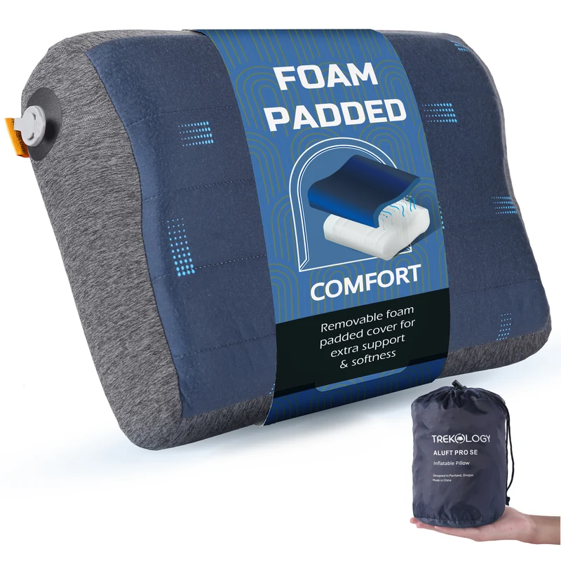 Trekology Aluft Pro Premium Inflatable Camping Pillow with Removable Foam-Padded