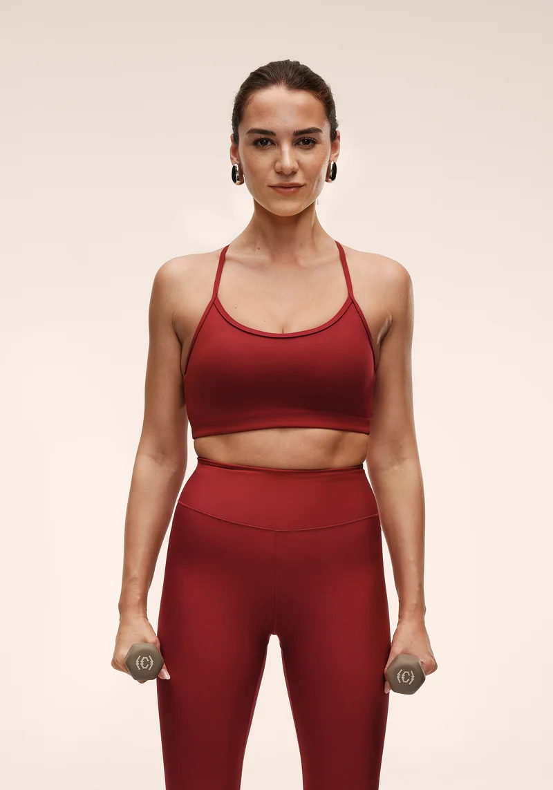 Sleek Strappy Sports Bra - Maroon Red