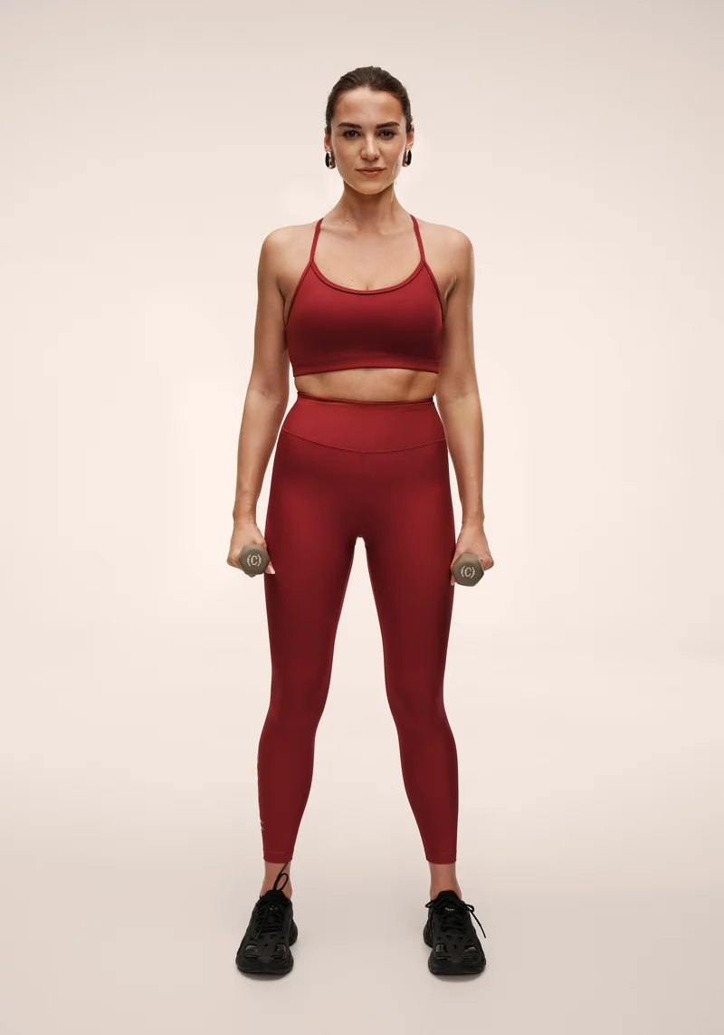 Graphic High Waist Tights - Maroon Red