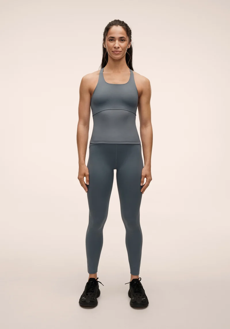Brace Rib High Waist Tights - Mirage Blue
