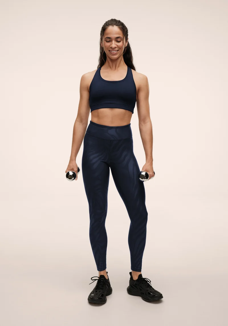Heat Printed High Waist Tights - Zebra Navy