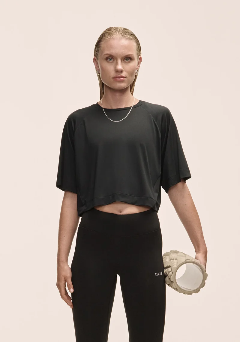 Laser Mesh Crop Tee - Black