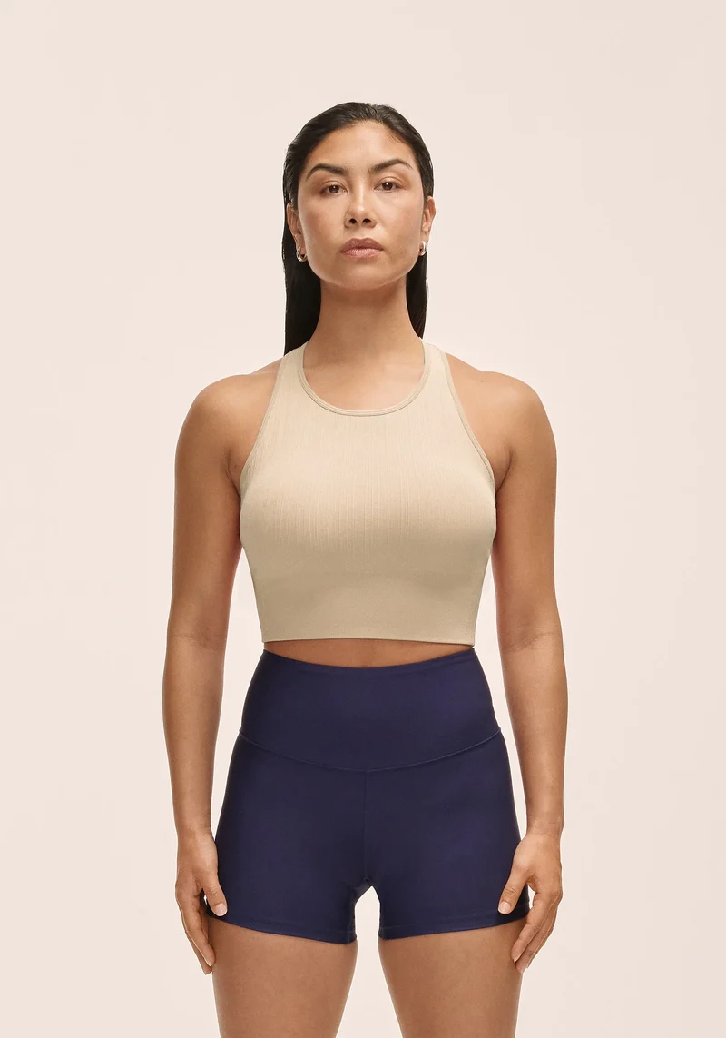 Multi Rib Seamless Padded Sports Top - Ecru