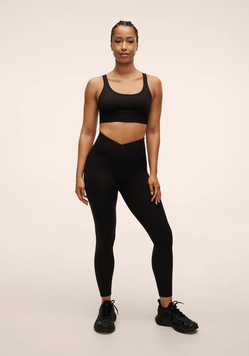 Overlap High Waist Tights - Black
