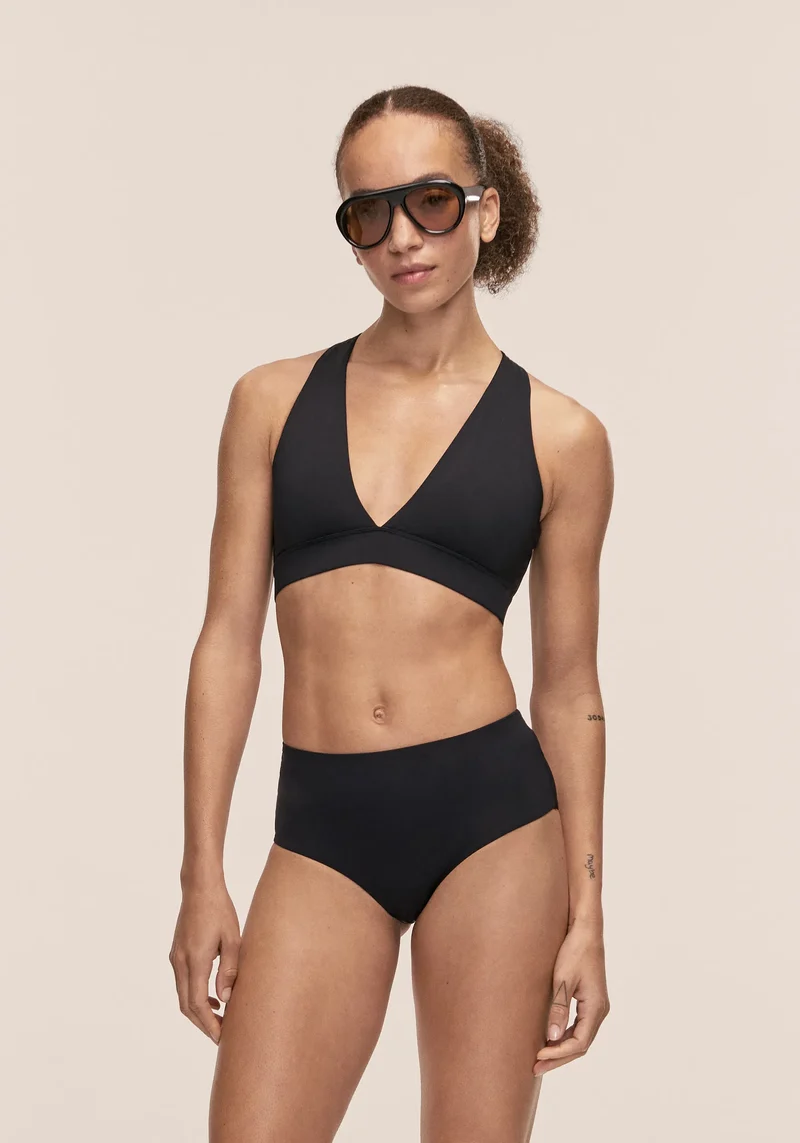 V-Neck Crossback Bikini Top - Black