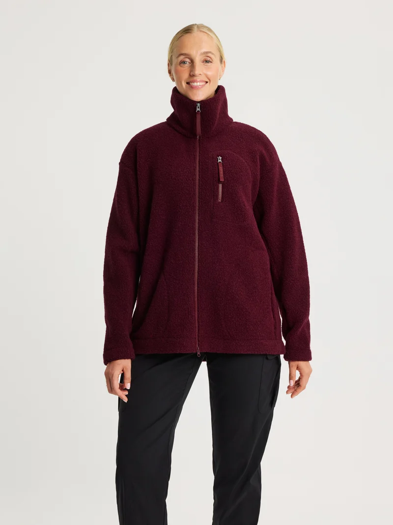 Minna Minimalist Wool Fleece Jacket Burgundy