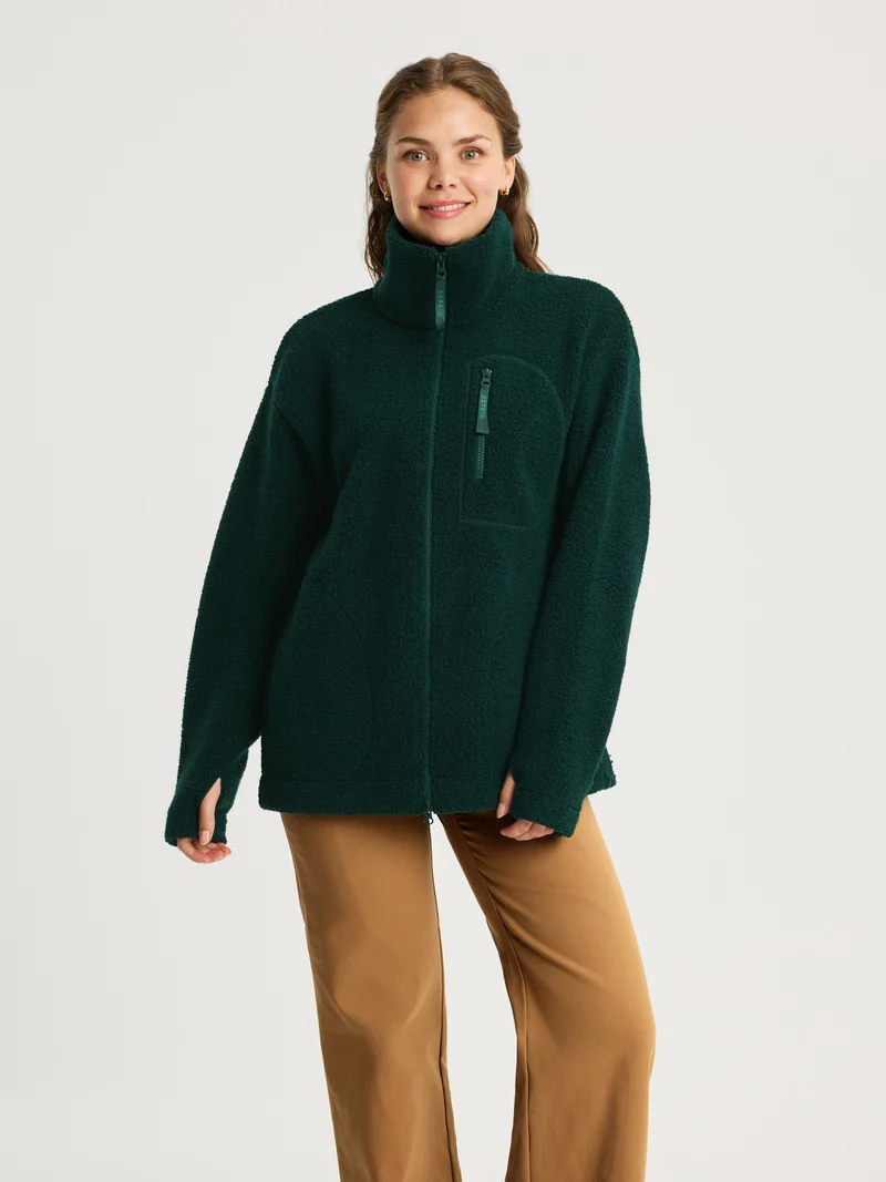 Minna Minimalist Wool Fleece Jacket Dark Green