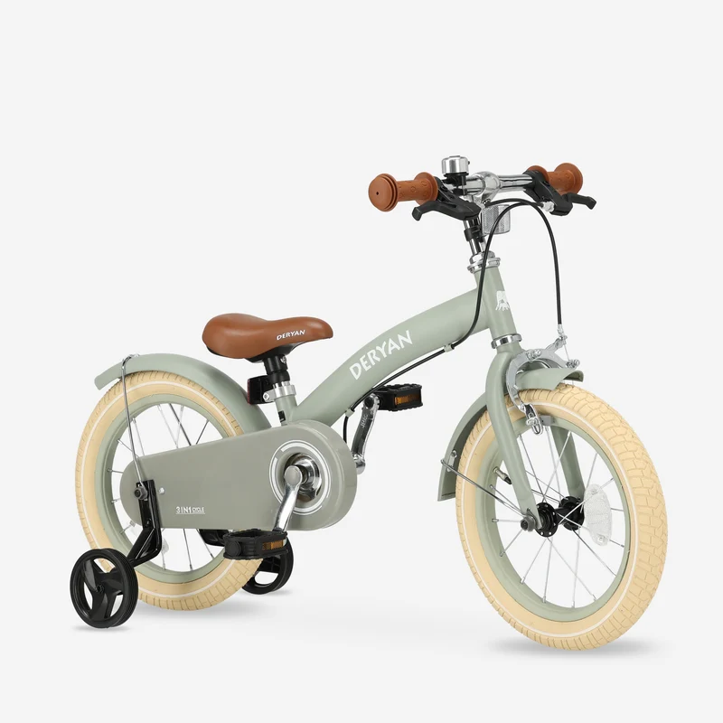 Lyxig barncykel 14 tum - 3 i 1 - gångcykel Grön