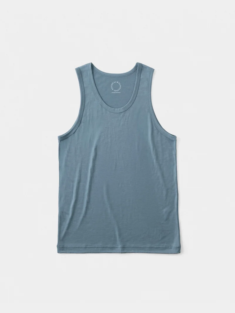 Men's 100% Light Merino Tank Top #Blue Gray｜山と道