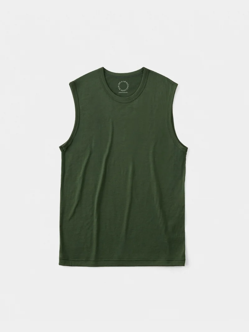 Men's 100% Light Merino Sleeveless #Kombu Green｜山と道