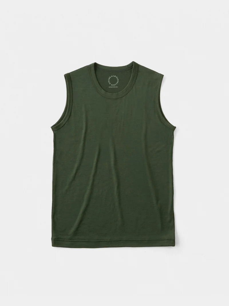 Women's 100% Light Merino Sleeveless #Kombu Green｜山と道