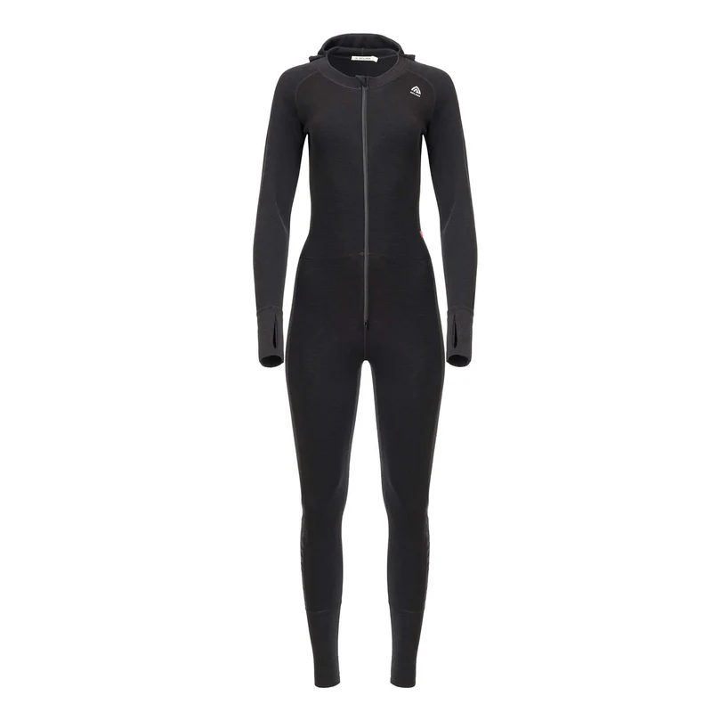 Warmwool Overall Dam, Jet black - hel underställsoverall i merinoull