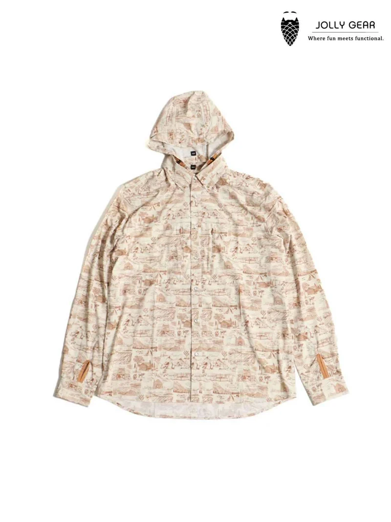 TRIPLE CROWN BUTTON DOWN LONG SLEEVE REMOVABLE HOOD #TRAIL MADNESS BROWN [TC’BDR-LS2]｜Jolly Gear