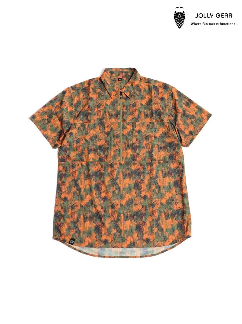 TRIPLE CROWN ZIP DOWN SHORT SLEEVE #ABSTRACT ORANGE CAMO [TC’BD-USS]｜Jolly Gear