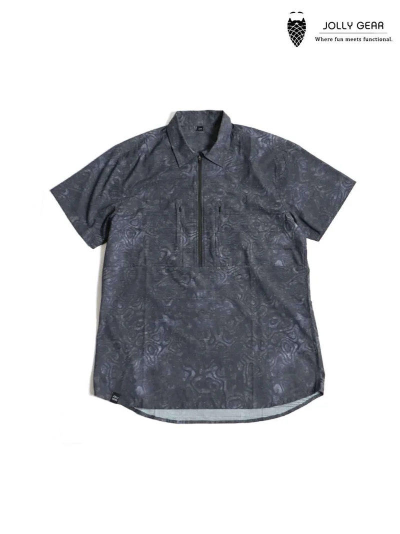 TRIPLE CROWN ZIP DOWN SHORT SLEEVE #ABSTRACT BLACK TOPO [TC’BD-USS]｜Jolly Gear