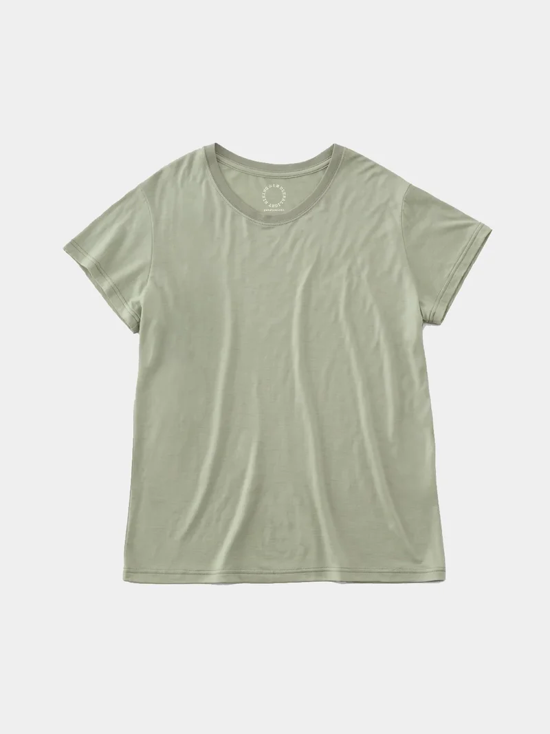 Women's 100% Light Merino French Sleeve #Seagrass｜山と道