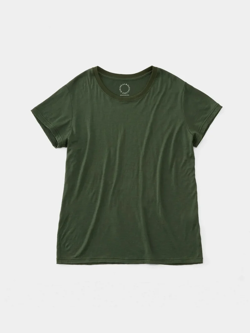 Women's 100% Light Merino French Sleeve #Kombu Green｜山と道