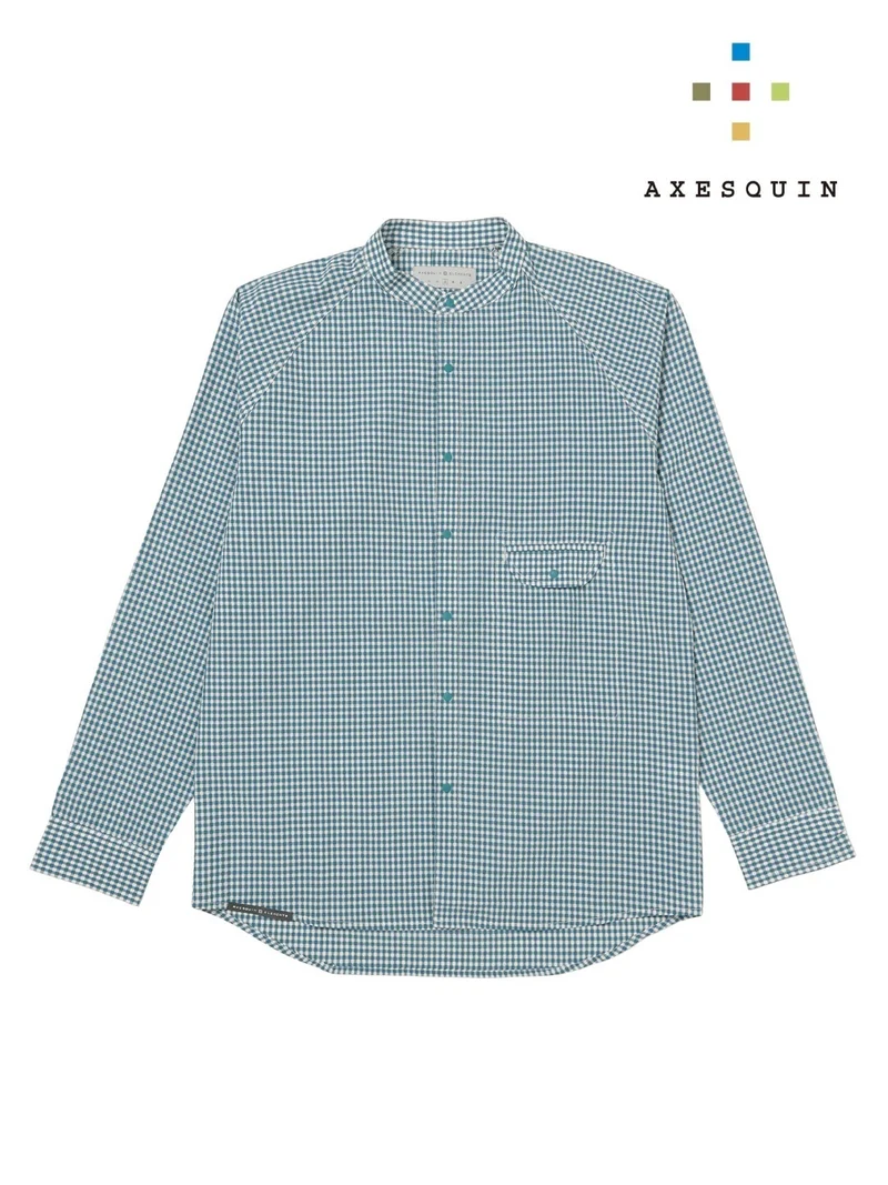 ギンガムサッカーのバンドカラーシャツ #ロクショウ [21116]｜AXESQUIN