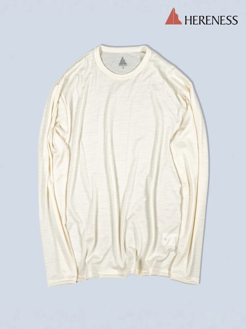 Smooth Wool T-Shirt Long Sleeve 2 #Wool Beige｜HERENESS