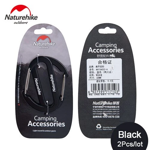 4 Pcs Naturehike Flat D Shape Camping Carabiner Aluminum Survival Camping Equipment EDC Paracord Buckles Hooks Key Chain 6.5cm
