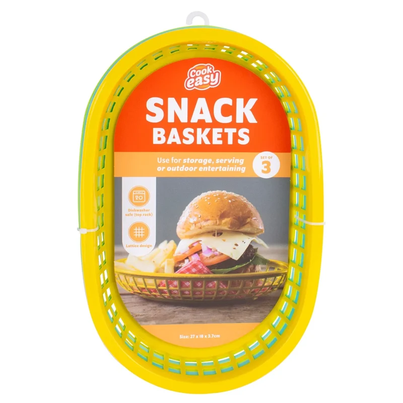 3pc Cook Easy Oval Plastic Snack Baskets