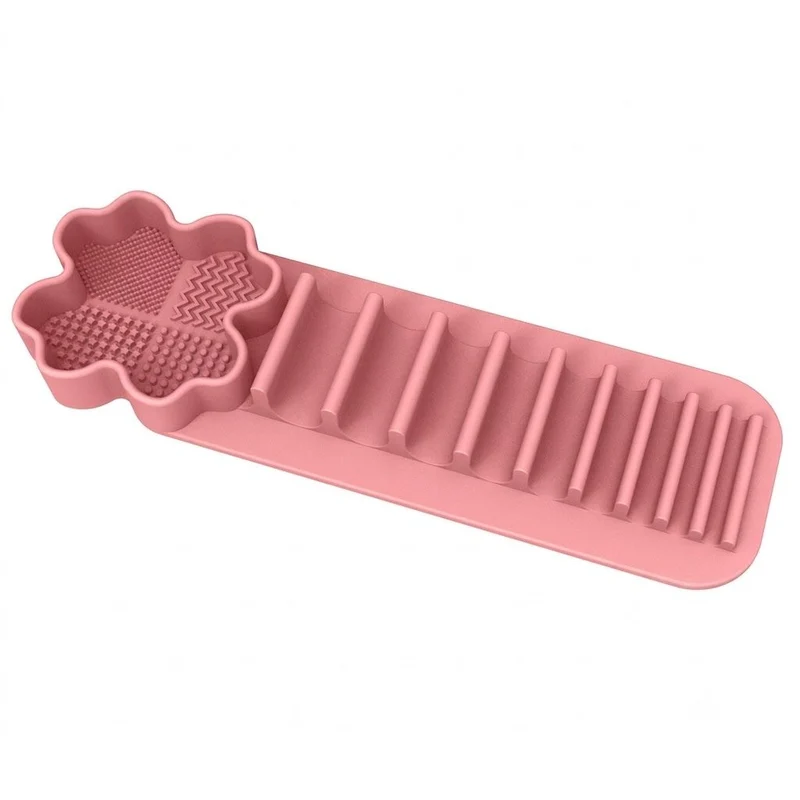 Pink Multi-Functional Silicone Makeup Brush Holder & Cleaning Pad That