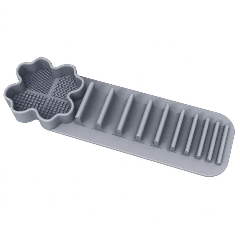 Grey Multi-Functional Silicone Makeup Brush Holder & Cleaning Pad That