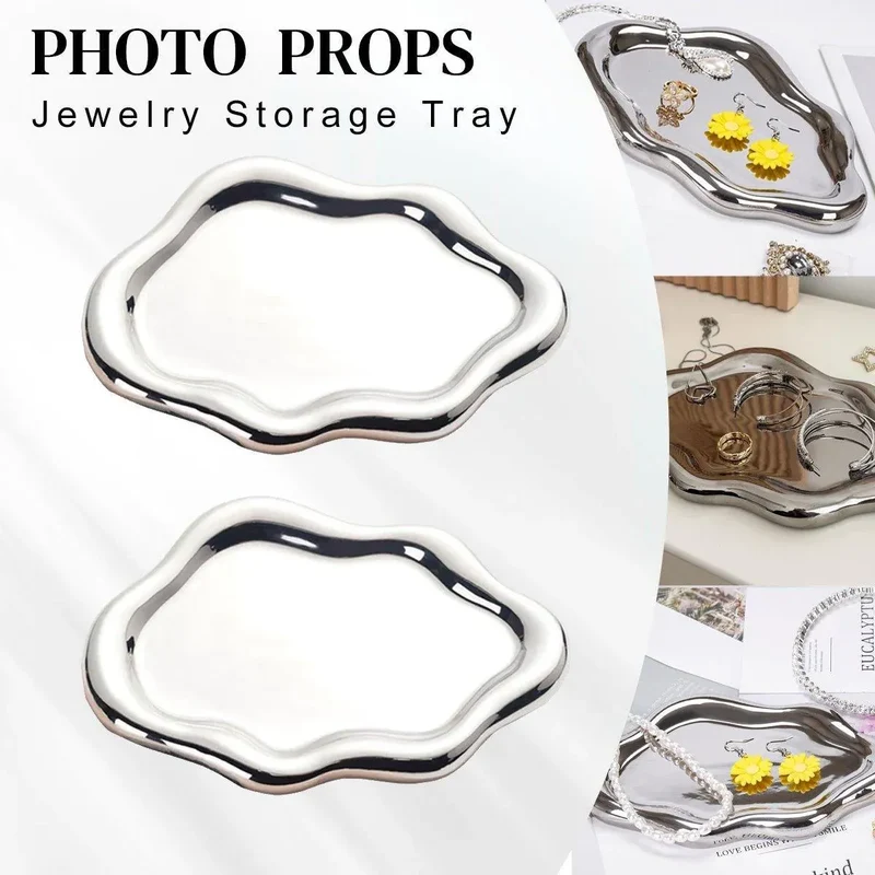 2pc Luxury Ceramic Jewelry Display Tray Organiser Plate Storage Large