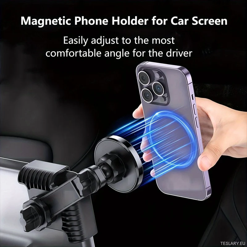 Magnetisk justerbar telefonhållare för Tesla Model 3- och Y-skärmfäste Starka inbyggda magneter, superhållbar svart