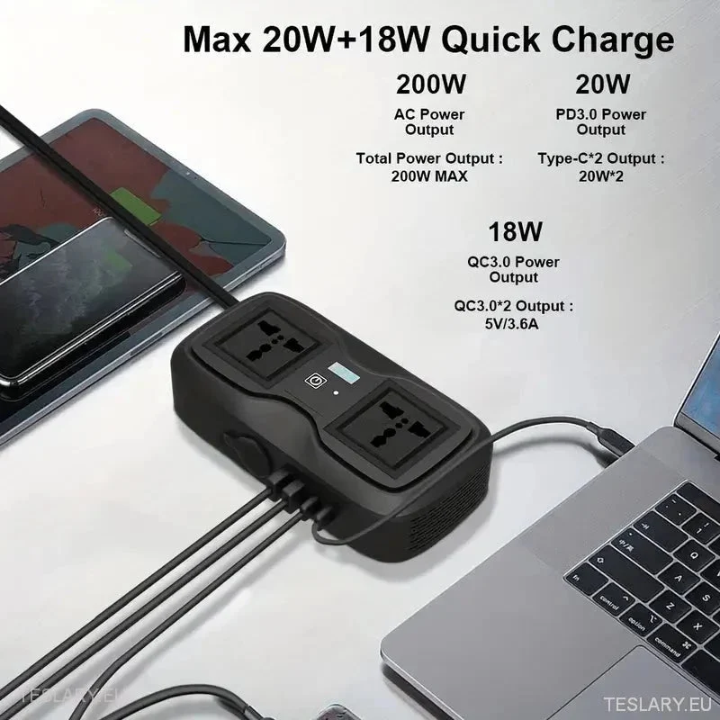 200 Watt 12–15 V 220 V växelriktare kompatibel med Tesla-bilar (ENDAST STORBRITANNIEN OCH IRLAND)