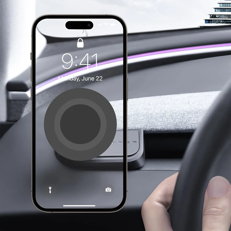 Magnetisk telefonhållare för bil (endast för vänsterstyrd bil) för Tesla Model 3 Höglandet och Model Y Juniper med Launch Edition-logotyp