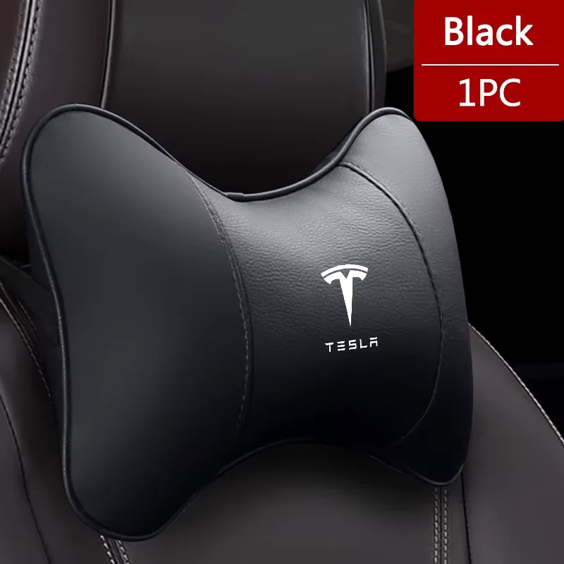 Premium PU-läder huvud- och nackskyddskuddar för Tesla Model 3 YSX med logotyp