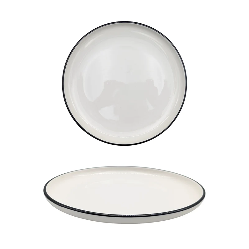bulk 24 Sorrento Porcelain Dinner Plate w Black Rim 26cm