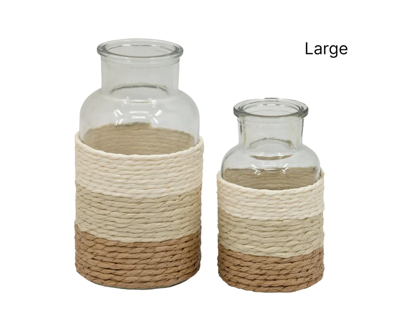 bulk 24 Paper Rope Glass Jar 16cm
