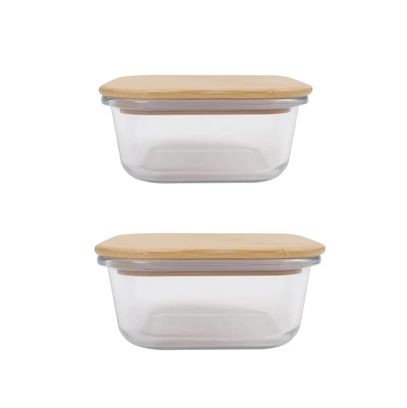 Clear Plastic 2pc Bamboo?Cover Food Containers