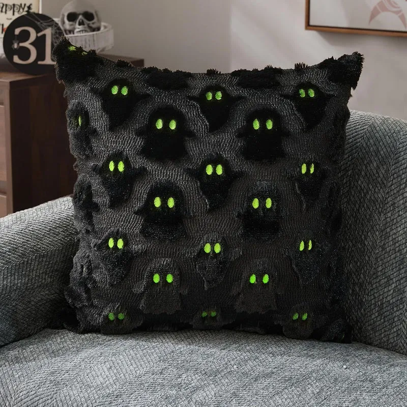 Green 2pc Short Plush Cushion Cover For Halloween Party Decoration