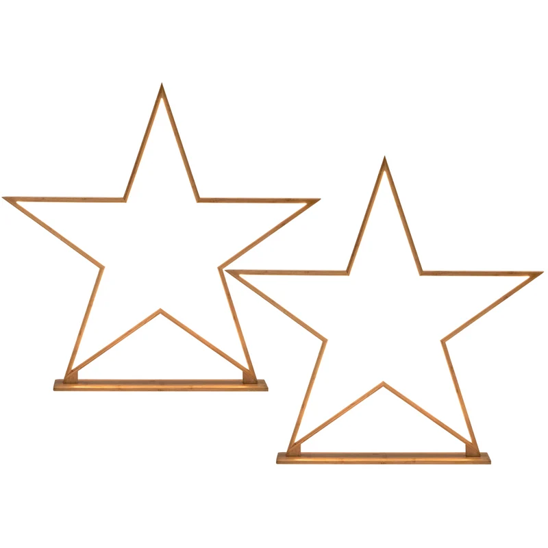 Natural 2x Large Bamboo Star w/ LED Strip Table Lamp Light Minimalist