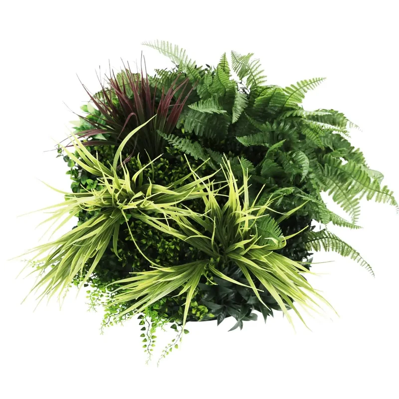 50cm White Grassy Artificial Green Wall Disc White Frame