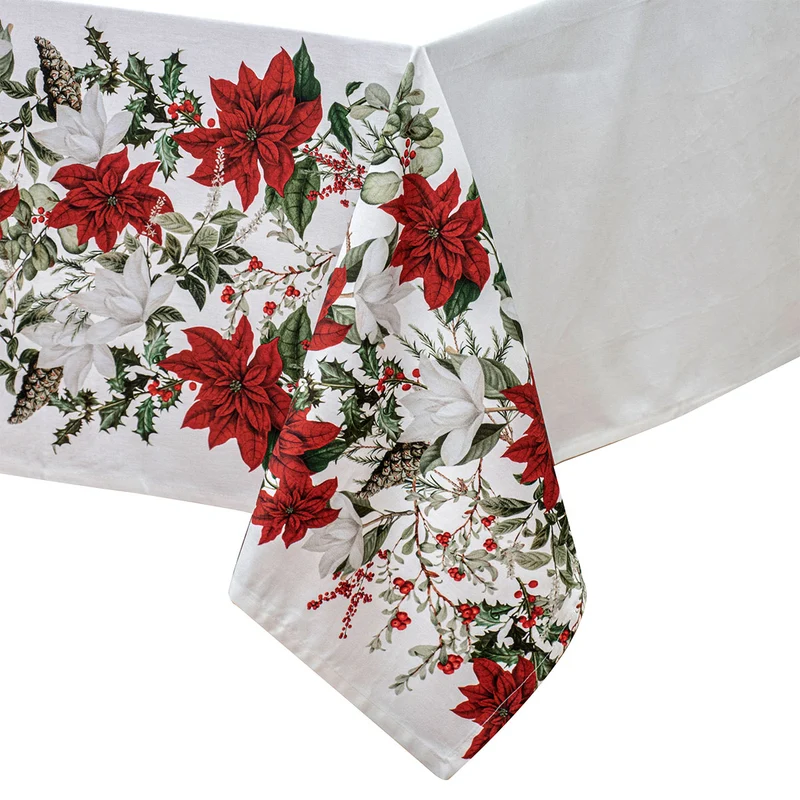 300cm 100% Cotton Ashdene Poinsettia Christmas Holiday Tablecloth 150 x