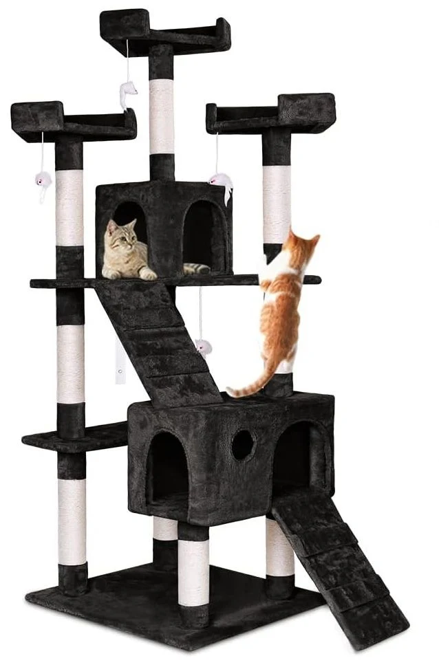 Black CARLA HOME 180cm Cat Tree Tower for Indoor Cats with Dual Condos