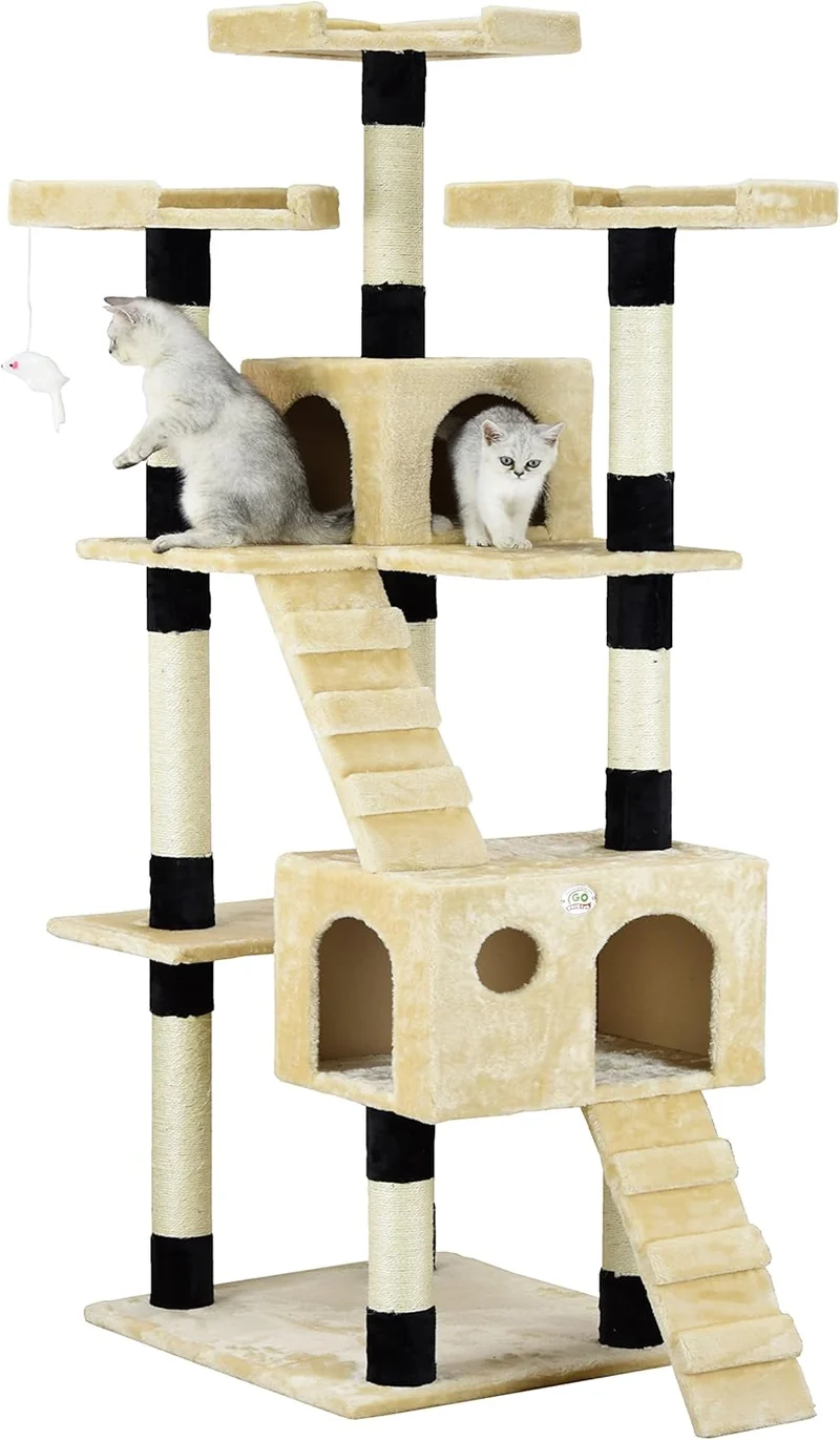 Beige CARLA HOME 180cm Cat Tree Tower for Indoor Cats with Dual Condos