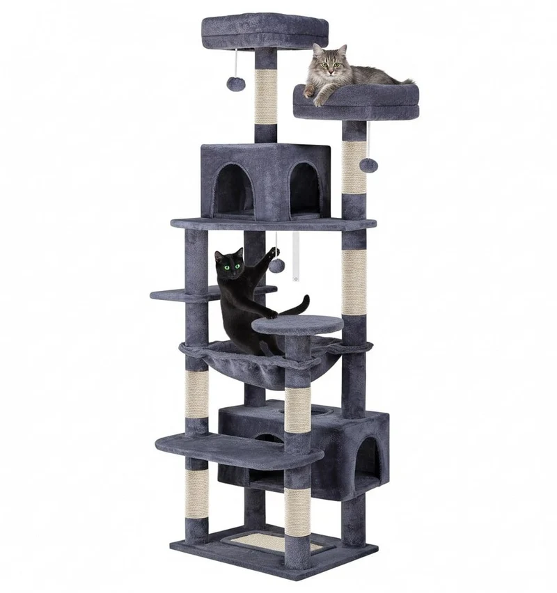 Natural CARLA HOME 180cm Cat Tree Tower for Cats with Plush Perches Grey