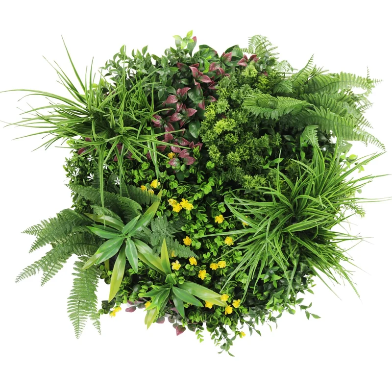 60cm Country Fern Artificial Green Wall Disc Black Frame