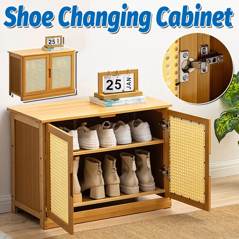Shoe Changing Cabinet Bamboo Material Space Saving