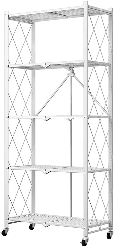White CARLA HOME 5-Tier Foldable Storage Shelf with Wheels for Kitchen