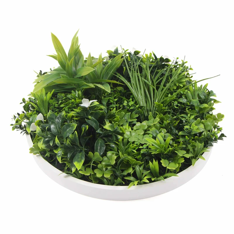 100cm Flowering White Artificial Green Wall Disc White Frame