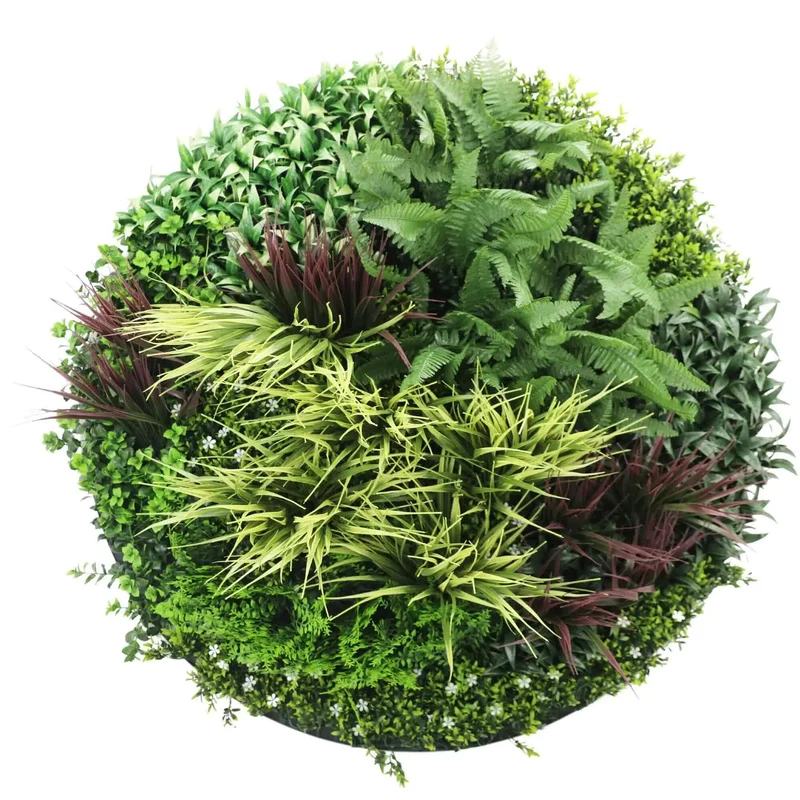 100cm Grassy Fern Artificial Green Wall Disc White Frame